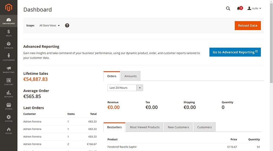 Magento2 - Tableau de bord