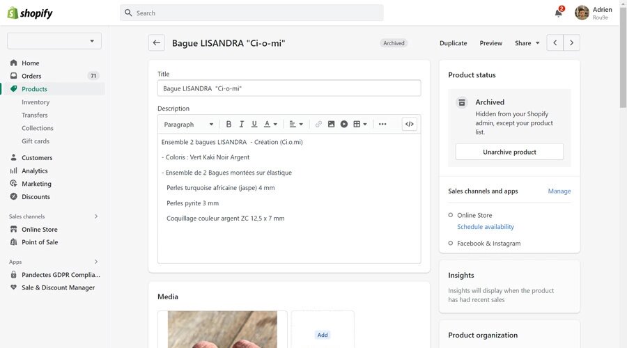 Shopify - Création d'une fiche produit