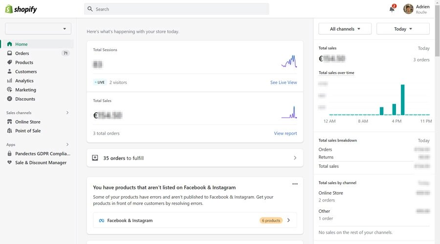 Shopify - Tableau de bord