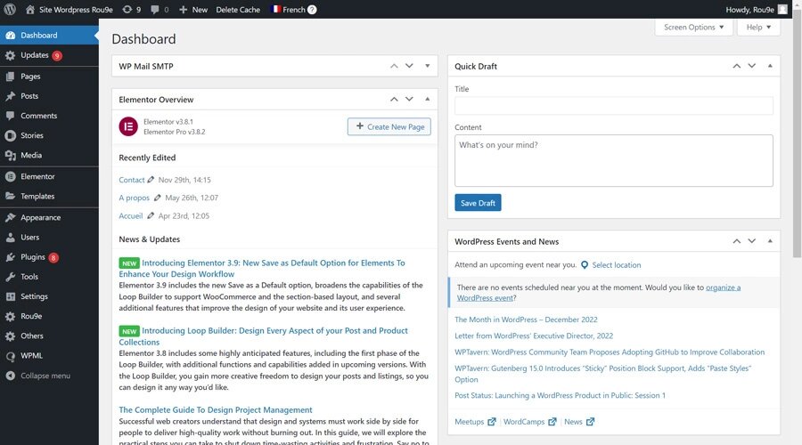 Wordpress - Tableau de bord